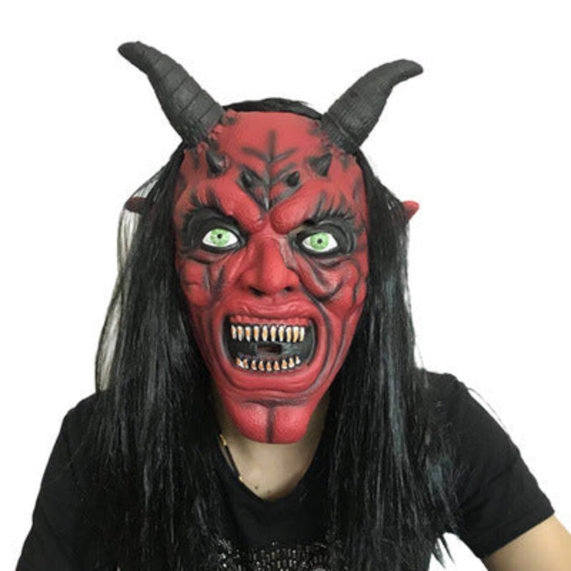 Maschera demone con corna di Halloween – Costume horror unisex per Halloween, feste e cosplay