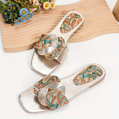 Sandali donna con motivo paisley e design moderno a punta quadrata – Stile elegante per l'estate e il tempo libero