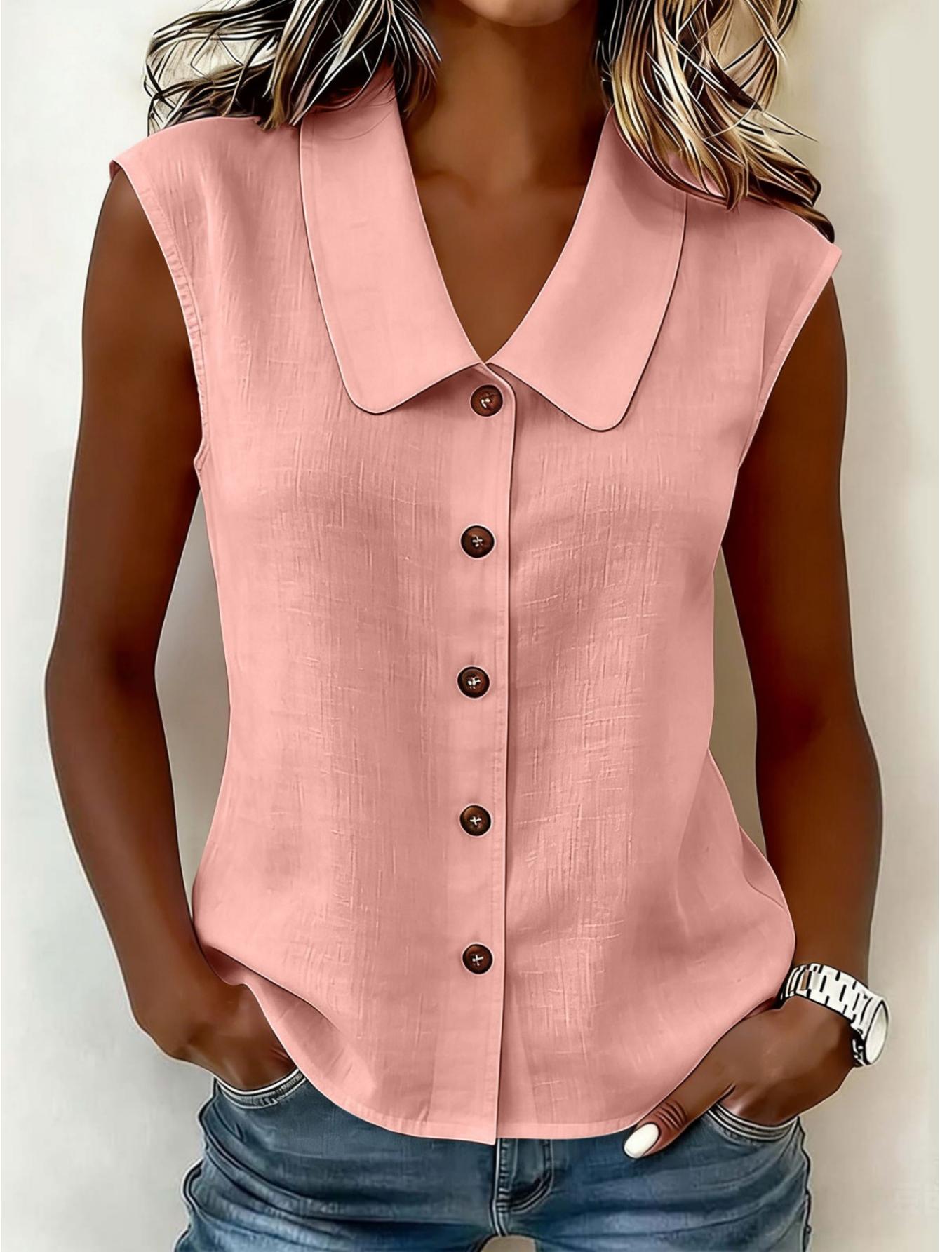 Blouse sans manches pour femme avec patte de boutonnage et grand col – Style décontracté élégant pour le quotidien et le bureau