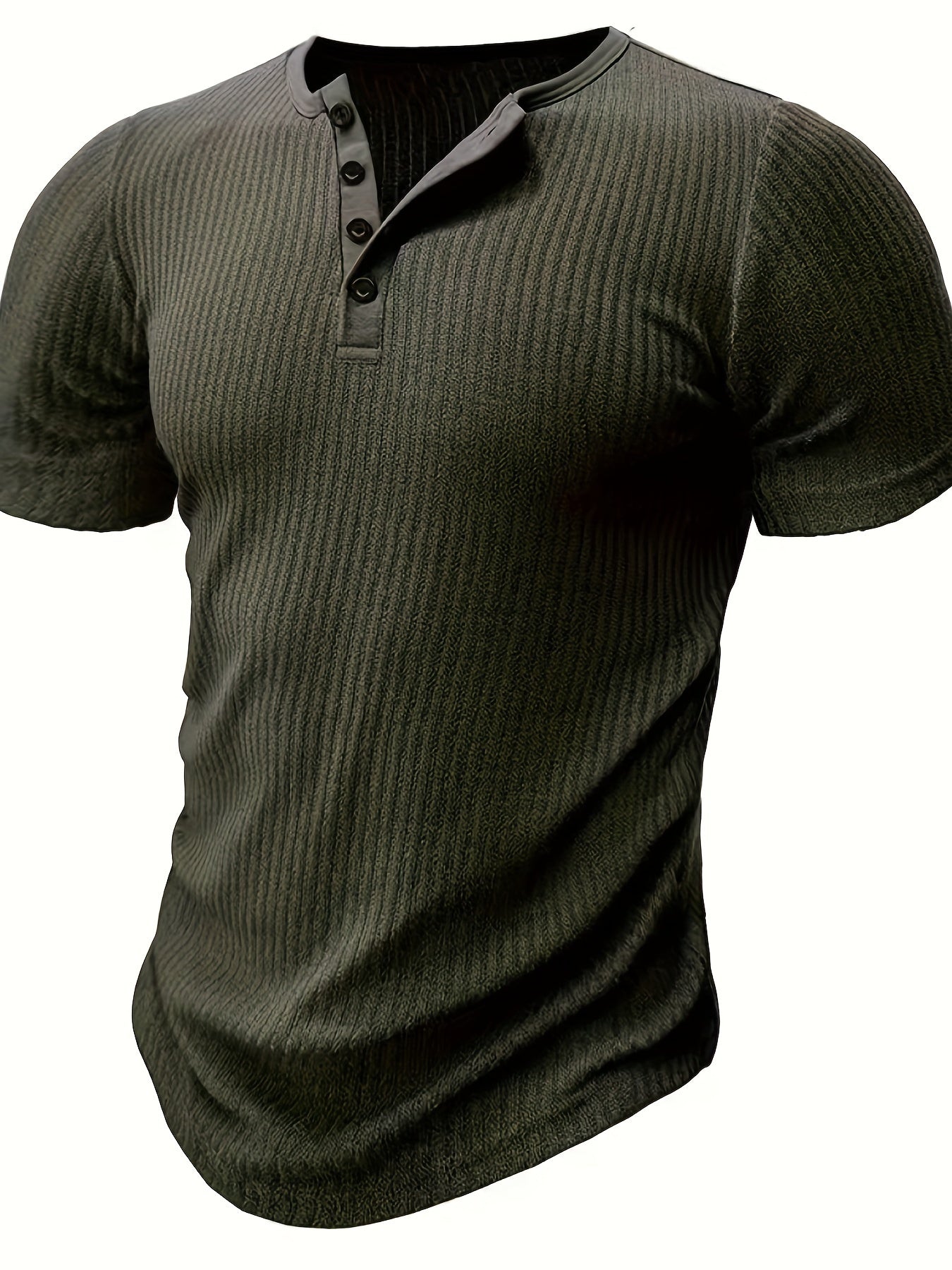 Męska koszulka Henley z krótkim rękawem, prążkowana, letni styl casual