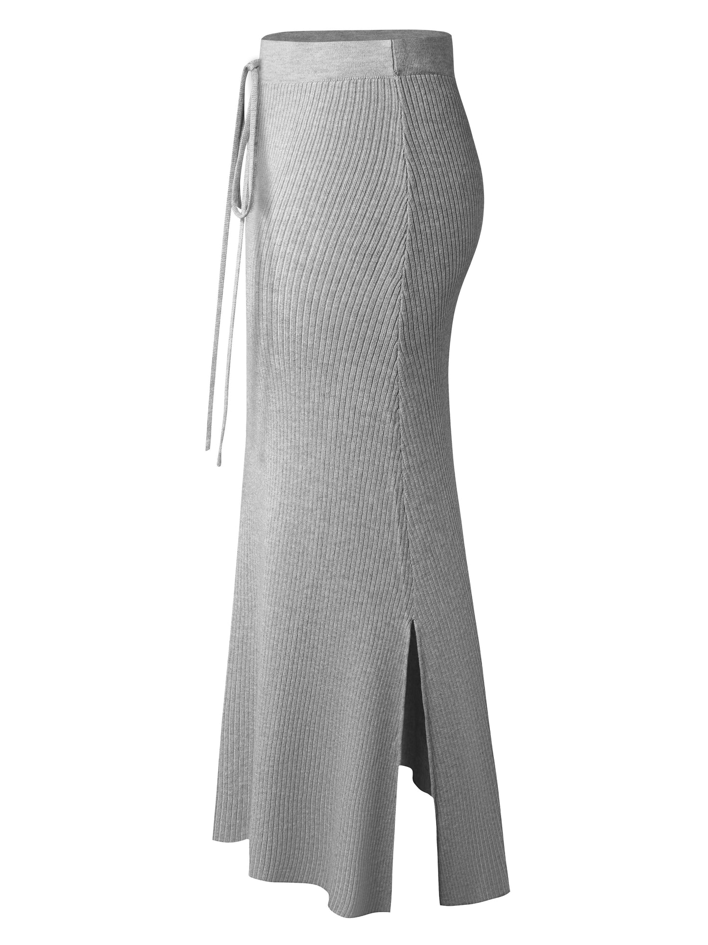 Spódnica midi damska z paskiem do wiązania i prążkowaną strukturą – elegancki look na co dzień i do biura