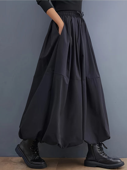 Damska spódnica maxi z szerokim krojem balonowym i kieszeniami – elegancki streetwear na wiosnę i lato