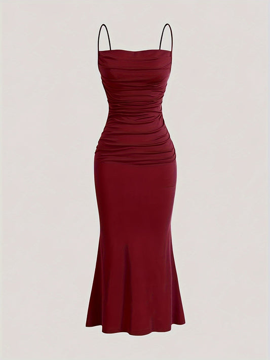 Vestido de noche elegante para mujer con tirantes finos y fruncido para ocasiones festivas