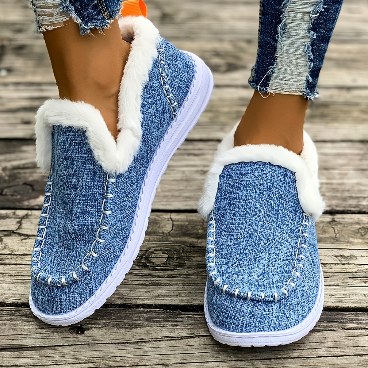 Damen gefütterte Mokassins Grün mit weißem Plüschrand Loafer