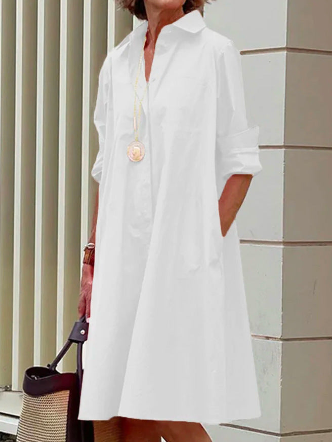 Abito camicia a linea A da donna con colletto polo – Abito midi casual per tutti i giorni e il tempo libero