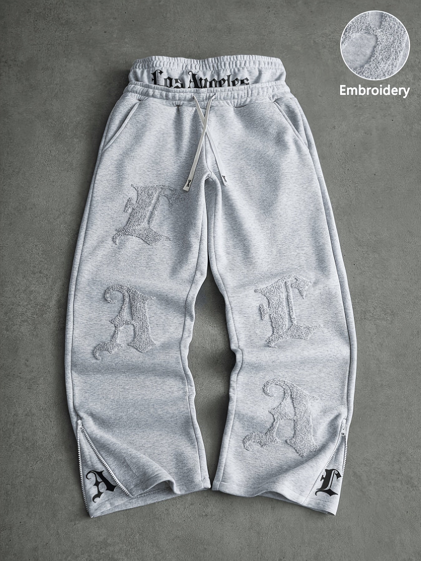 Pantalón de chándal ancho para hombre: pantalón bordado con cremalleras