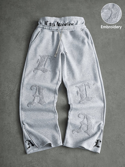 Pantalón de chándal ancho para hombre: pantalón bordado con cremalleras