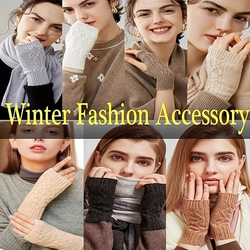 Gestrickte fingerlose Handschuhe – Armstulpen mit Zopfmuster in verschiedenen Farben