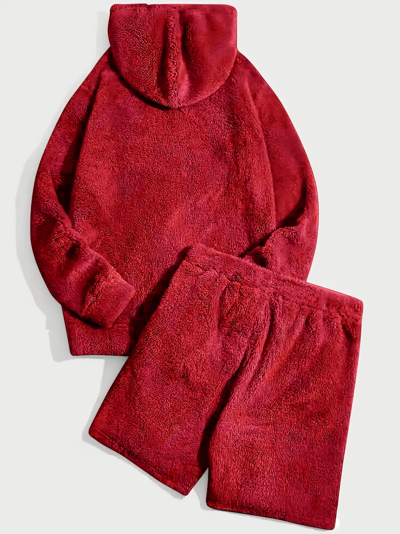 Unisex teddyfleece hoodie- en shortset met capuchon en trekkoord