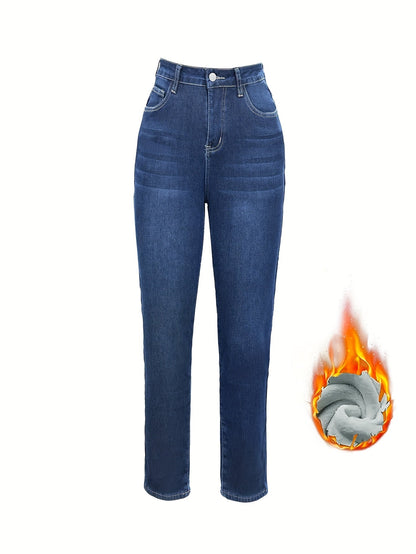 Damen Jeans Dunkelblau mit warmem Futter High Waist