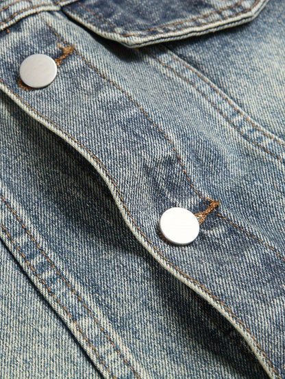 Gilet di jeans da uomo blu senza maniche effetto distressed