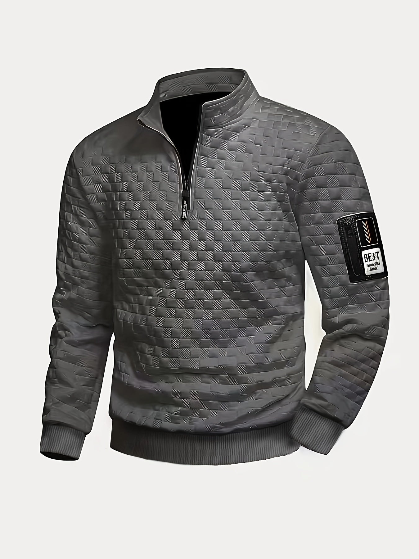 Herren Halbzipper Pullover Stehkragen Sweatshirt Gesteppter Struktur-Stoff