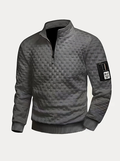 Herren Halbzipper Pullover Stehkragen Sweatshirt Gesteppter Struktur-Stoff