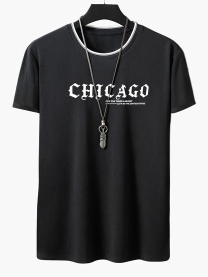 Herre T-shirt i streetwear-stil med "Chicago" print – afslappet sommeroverdel