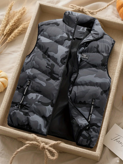 Gilet trapuntato mimetico da uomo con collo alto – gilet imbottito da outdoor