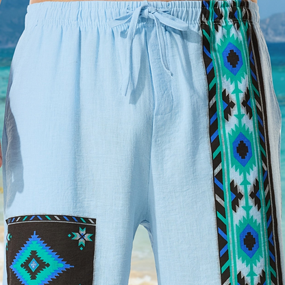 Shorts para hombre con estampado étnico y diseño geométrico – Shorts de ocio a la moda para verano y vacaciones