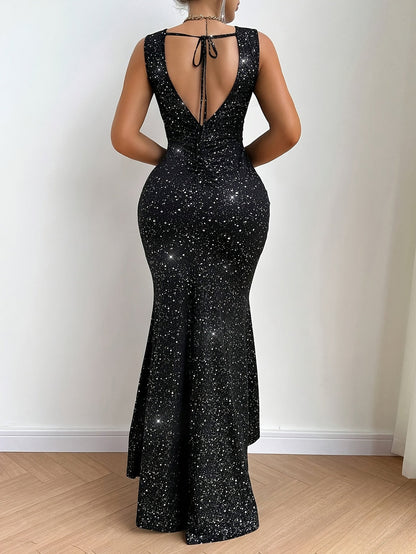 Damen Abendkleid Bodycon Glitzer Maxikleid Elegant für festliche Anlässe