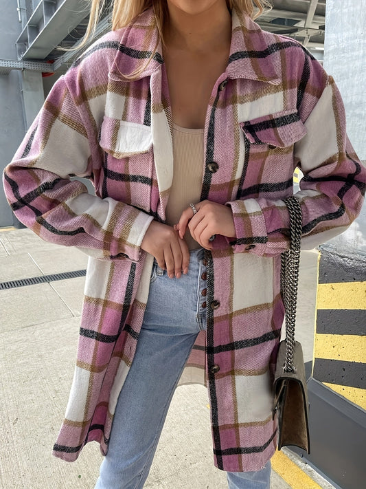 Dame Langt Ternet Overshirt i Casual Look til Forår og Efterår