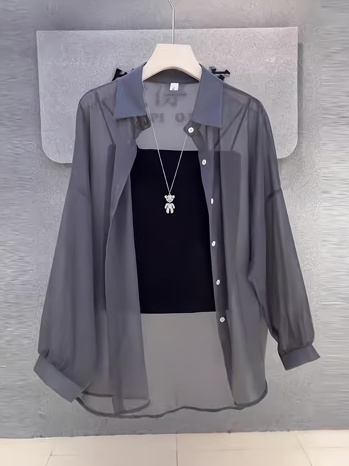 Damen Zweiteiliges Set – Transparentes Oversize-Hemd mit Bandeau Top, Modernes Layering-Outfit
