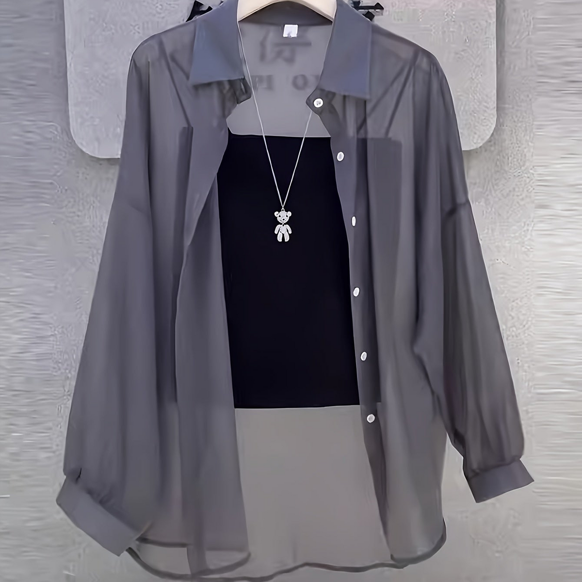 Damen Zweiteiliges Set – Transparentes Oversize-Hemd mit Bandeau Top, Modernes Layering-Outfit