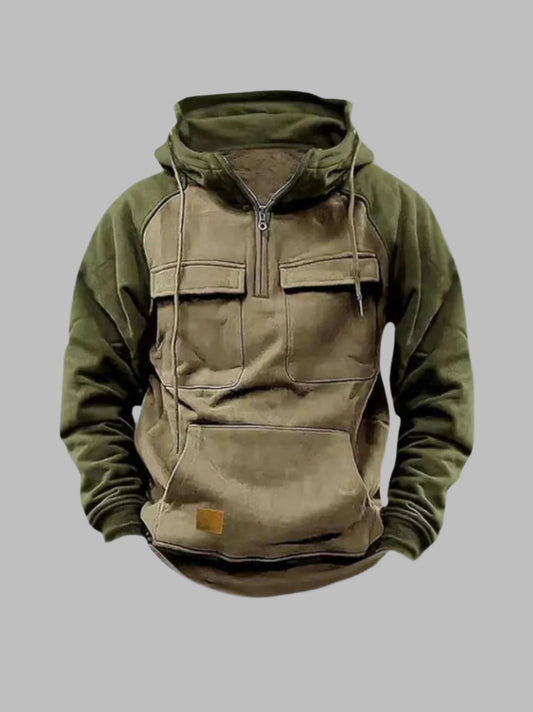 Sudadera urbana outdoor para hombre con bolsillos en el pecho y cremallera de cuarto – Estilo callejero y ocio