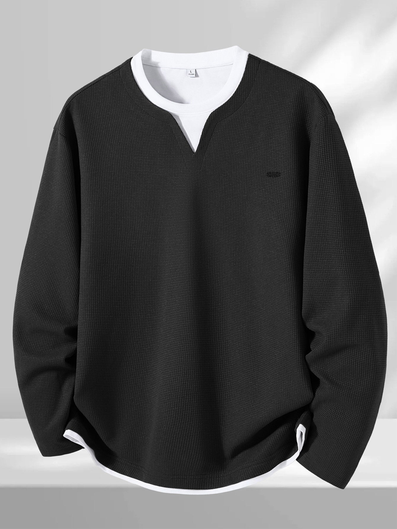 Suéter de punto de gofre para hombre, con escote en V, mangas largas y color liso