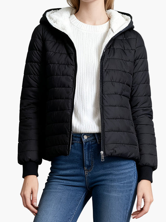 Dames winter gewatteerd jack met capuchon – Elegante dagelijkse look, warm en comfortabel