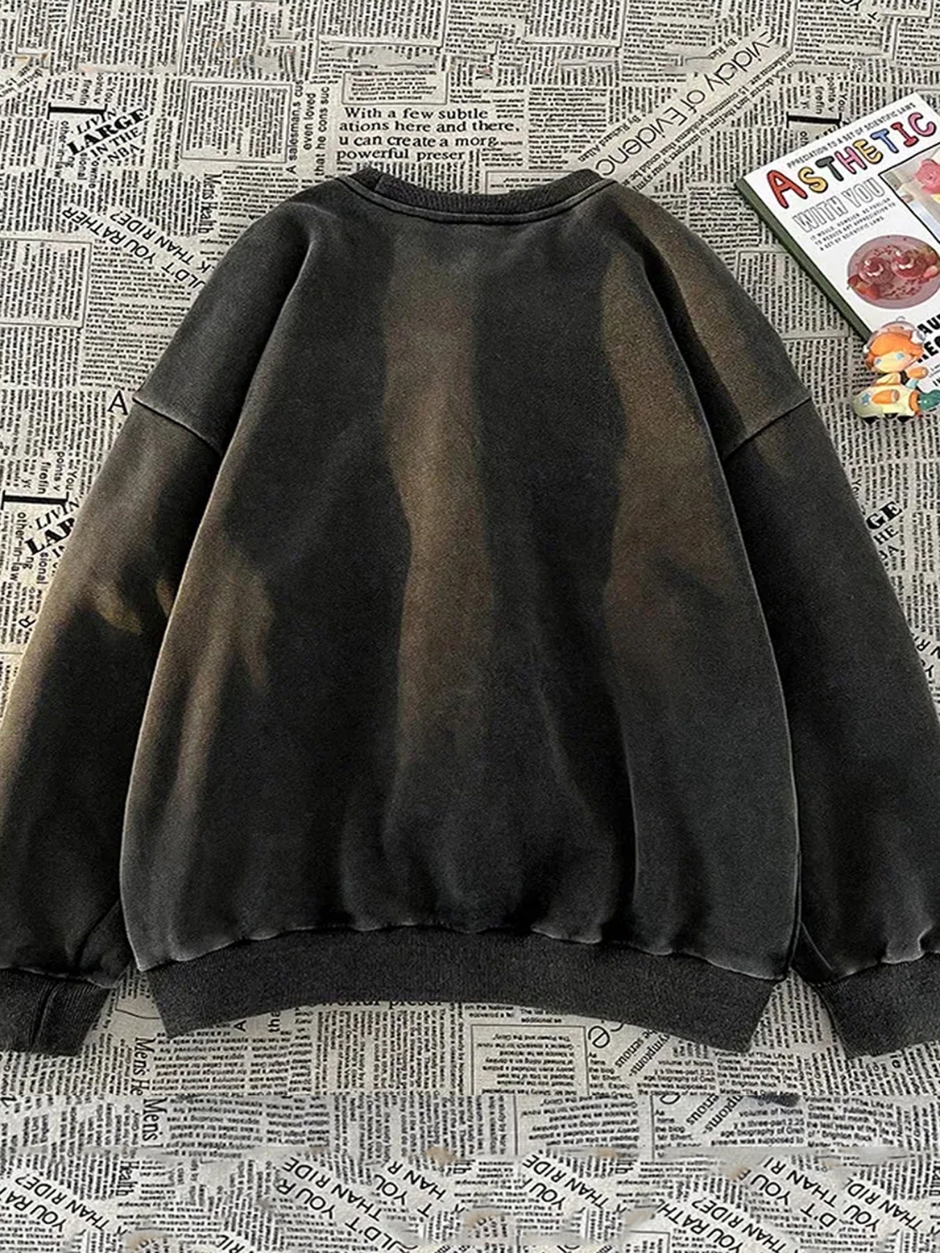 Felpa unisex con stampa di gatti e sushi, pullover girocollo dall’aspetto vintage