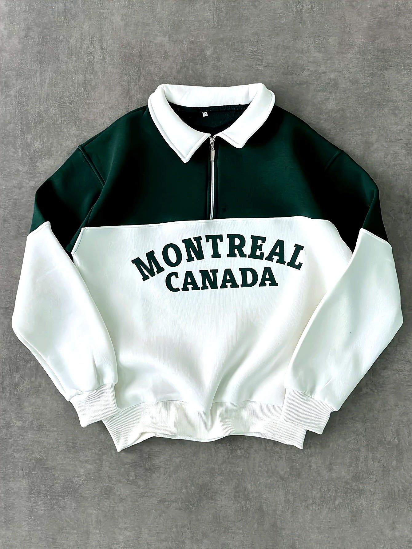 Unisex Color Block Sweatshirt mit Reißverschluss-Polo-Kragen und Montreal Canada Aufdruck