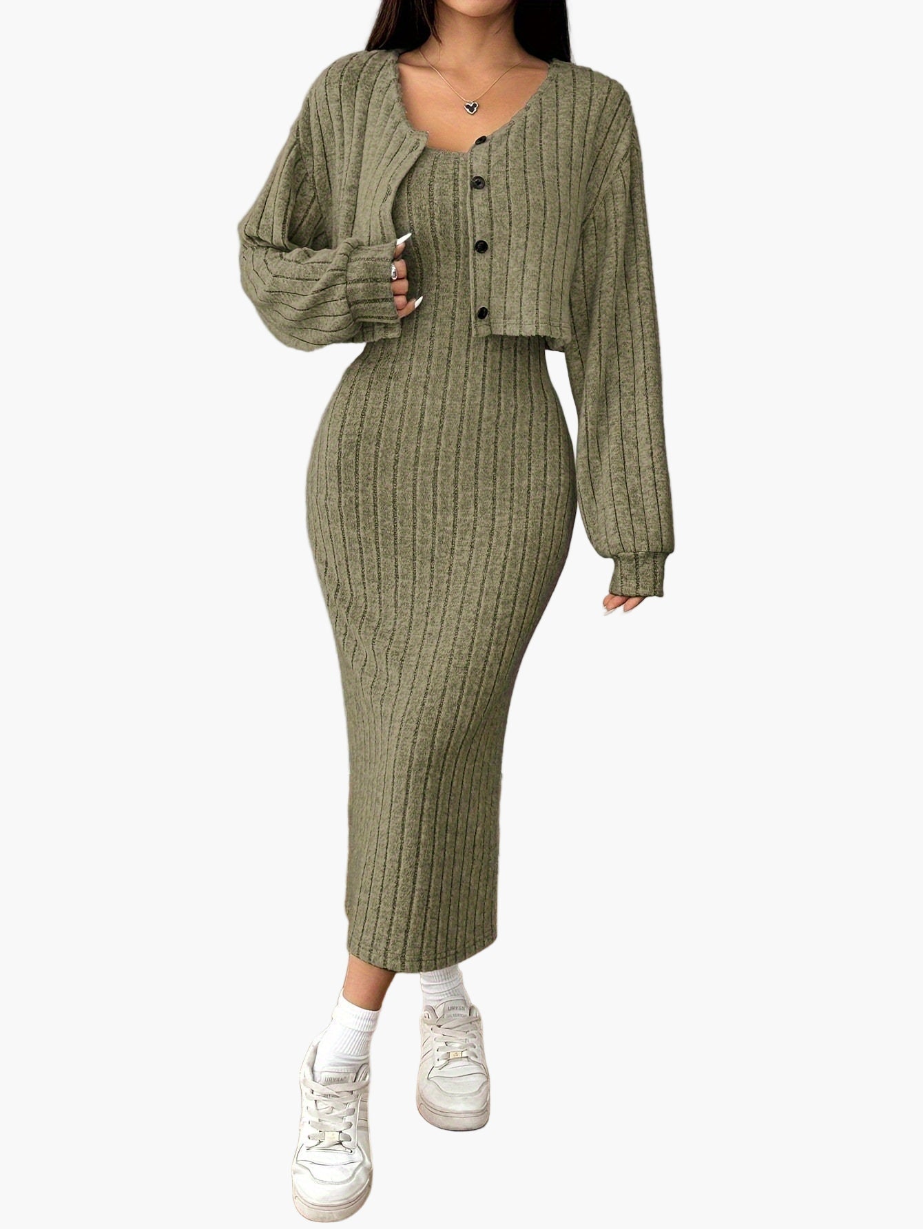 Set Completo Donna in Maglia – Elegante Motivo a Costine, Ideale per Quotidiano & Ufficio