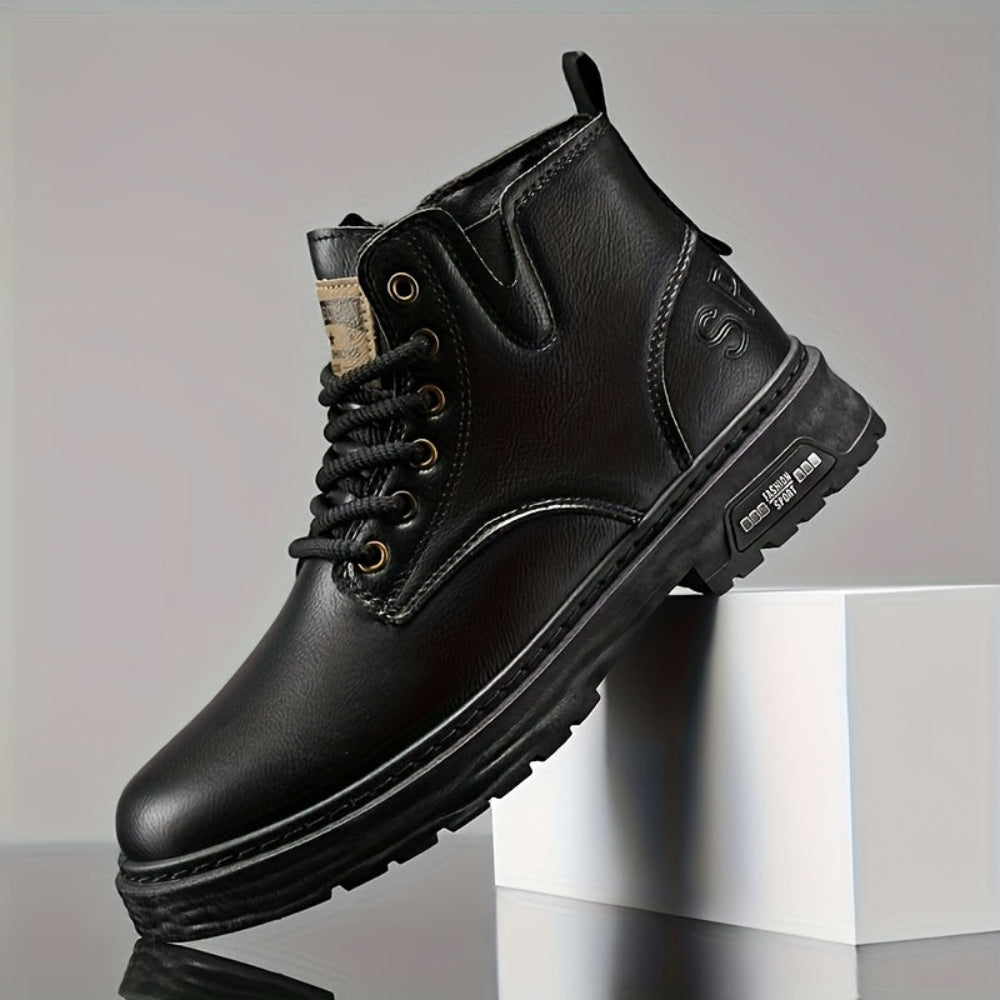 Herren Worker Boots mit Schnürung und Reißverschluss, Robuste Sohle