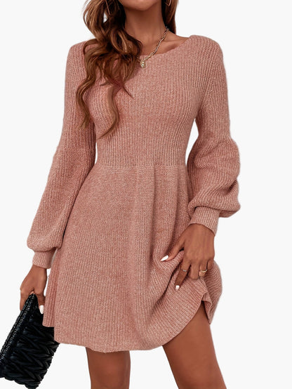 Damen Strickkleid Elegant mit Ballonärmeln für Alltag und Büro
