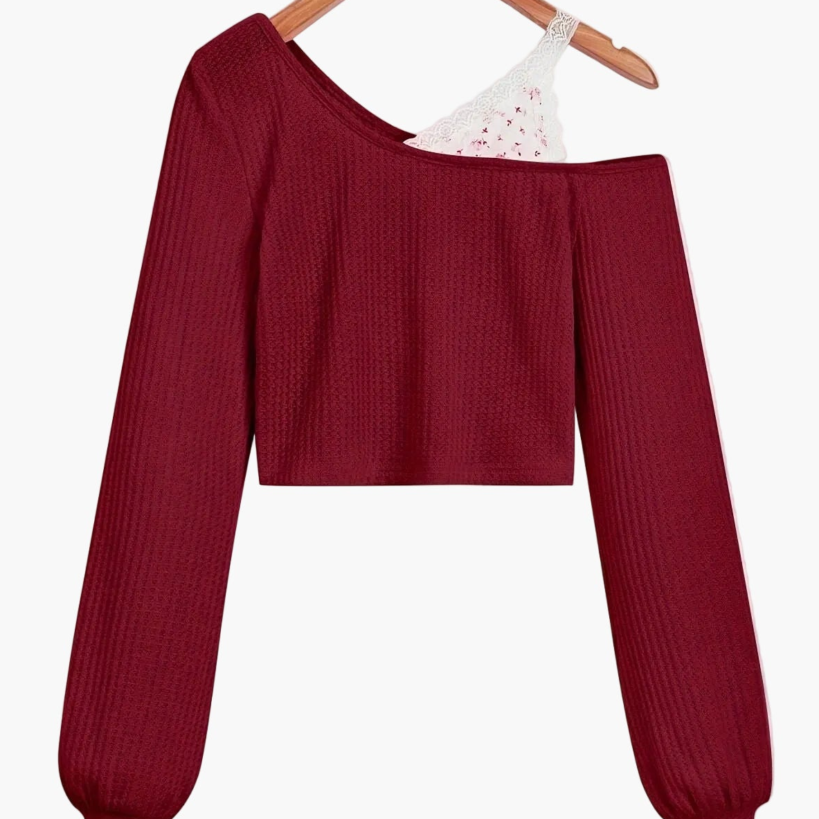 Damski modny sweter na jedno ramię z koronkowym akcentem – modny casualowy look