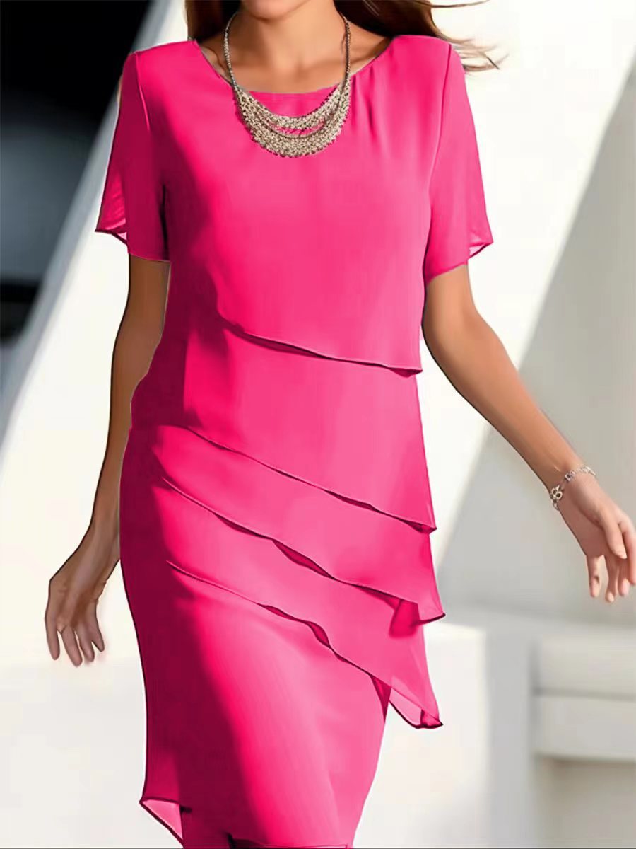 Tanya – Abito patchwork in chiffon con scollo rotondo e maniche corte
