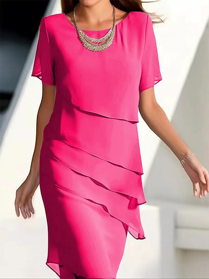 Tanya – Abito patchwork in chiffon con scollo rotondo e maniche corte