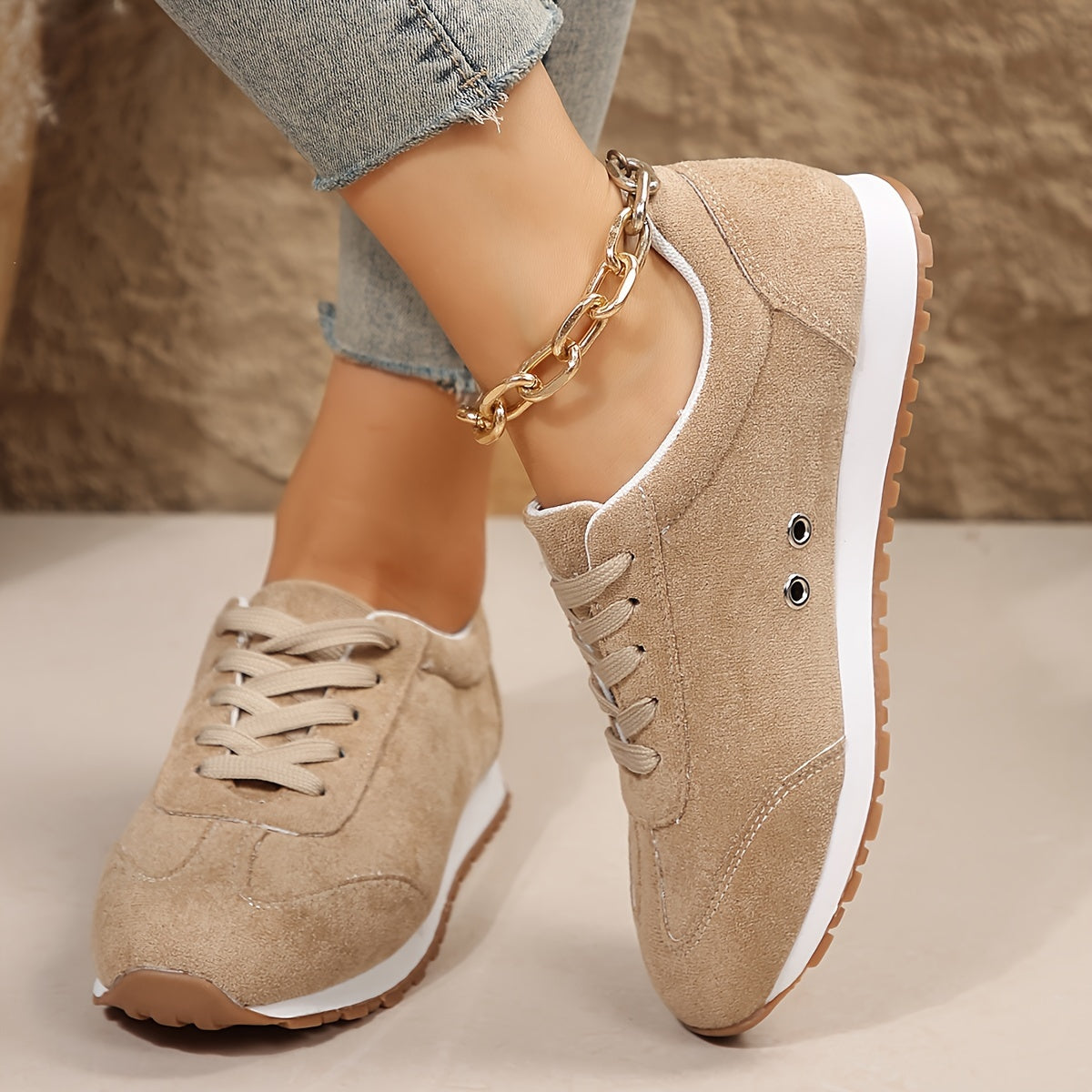 Sneaker donna classiche comode con lacci per tempo libero, quotidiano e passeggiate