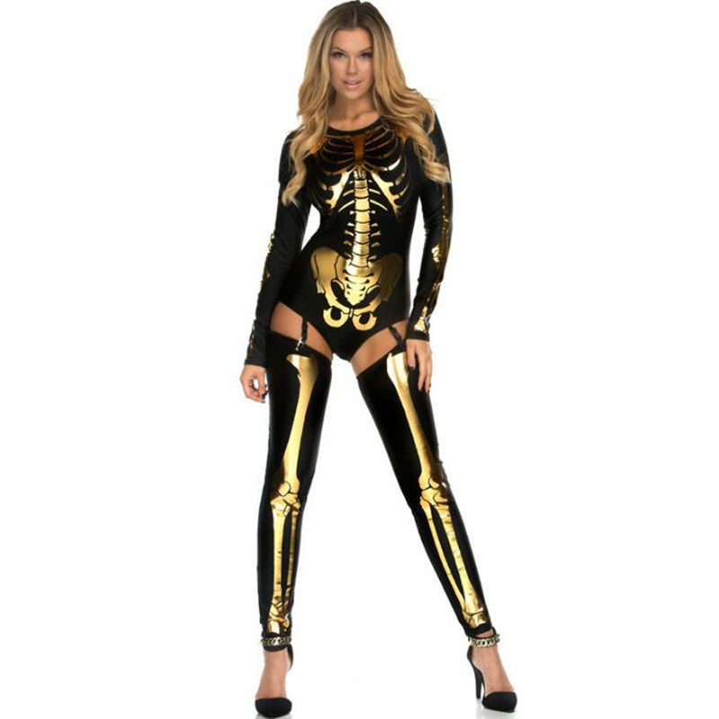 Dam Halloween Skelett Kostym – Sexig Overall för Halloweenfester & Kusliga Evenemang