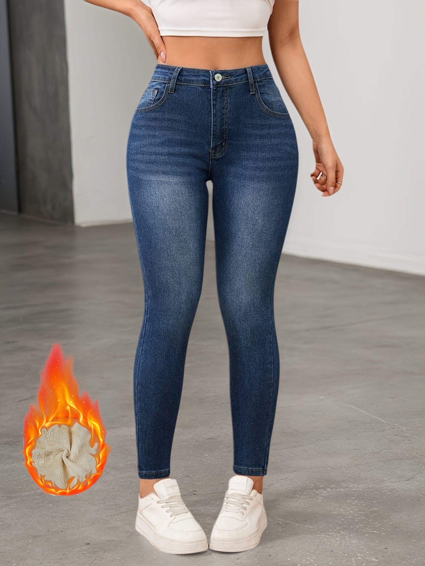 Dames gevoerde jeansbroek van denim, slim fit