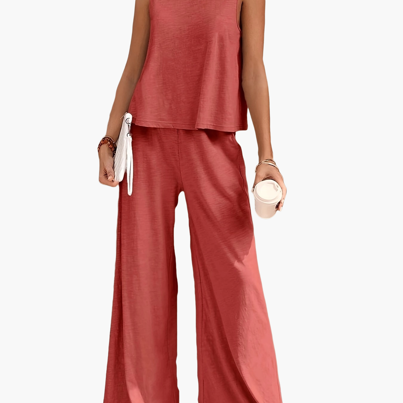 Damen Eleganter Zweiteiler mit Weit Bein Hose und Ärmellosem Top – Perfekt für Frühling und Sommer