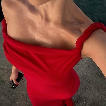 Damen Abendkleid Elegant Ein-Schulter Maxikleid Festlich Figurbetont