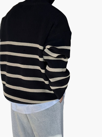 Herren Strickpullover mit Viertelreißverschluss und Streifen – Lässiger Herbst/Winter Look