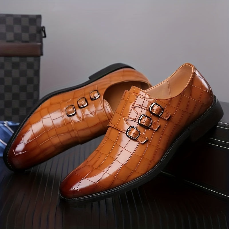 Herre business-sko i vintage-stil med tredobbelt spænde – elegante fritidssko til kontor og events