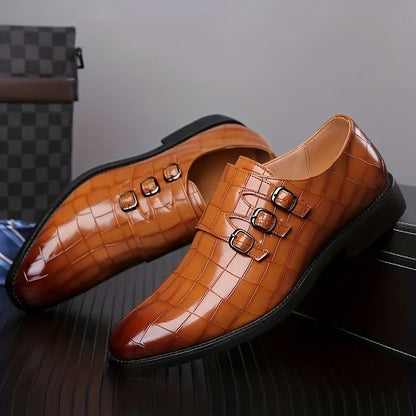 Herre business-sko i vintage-stil med tredobbelt spænde – elegante fritidssko til kontor og events