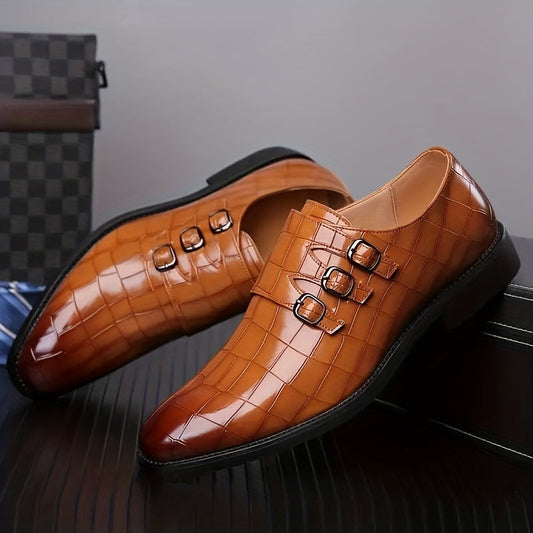 Zapatos de negocios para hombre estilo vintage con triple hebilla – Elegantes zapatos casuales para oficina y eventos