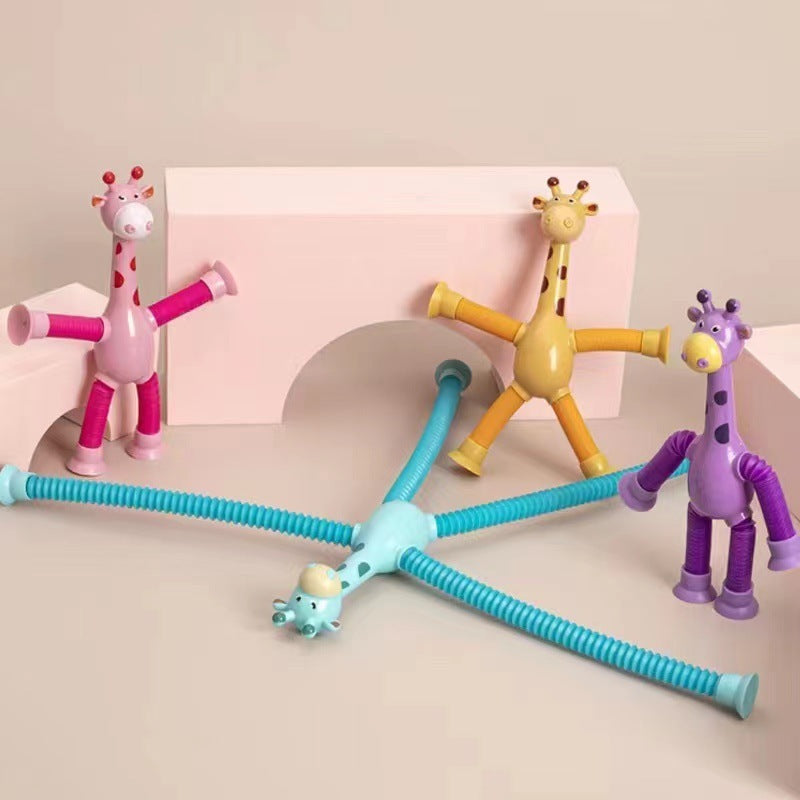 Kinder cartoon giraffe fidget speelgoed – telescopische zuignap anti-stress speelfiguur – unisex, sensorisch leerspeelgoed