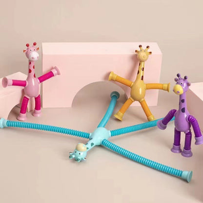 Kinder cartoon giraffe fidget speelgoed – telescopische zuignap anti-stress speelfiguur – unisex, sensorisch leerspeelgoed