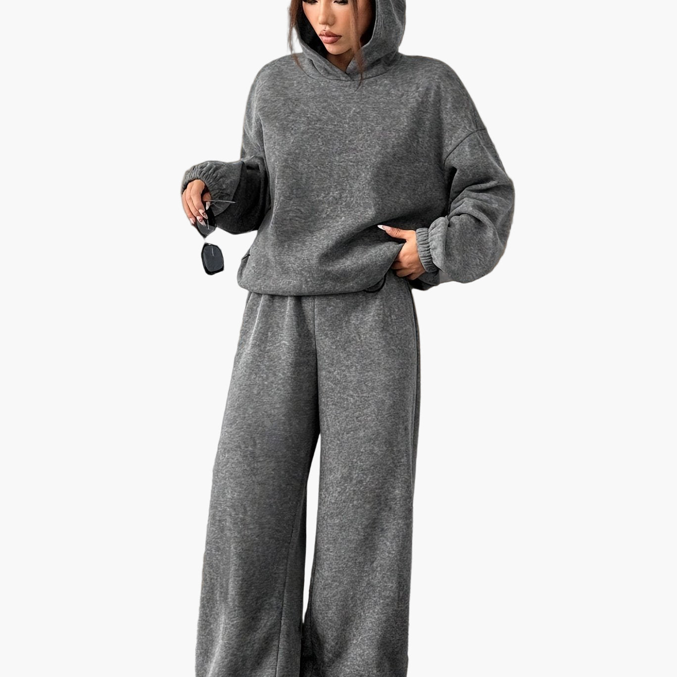Dam Loungewear Set Hoodie och Vida Byxor – Elegant fritidslook för höst & vinter
