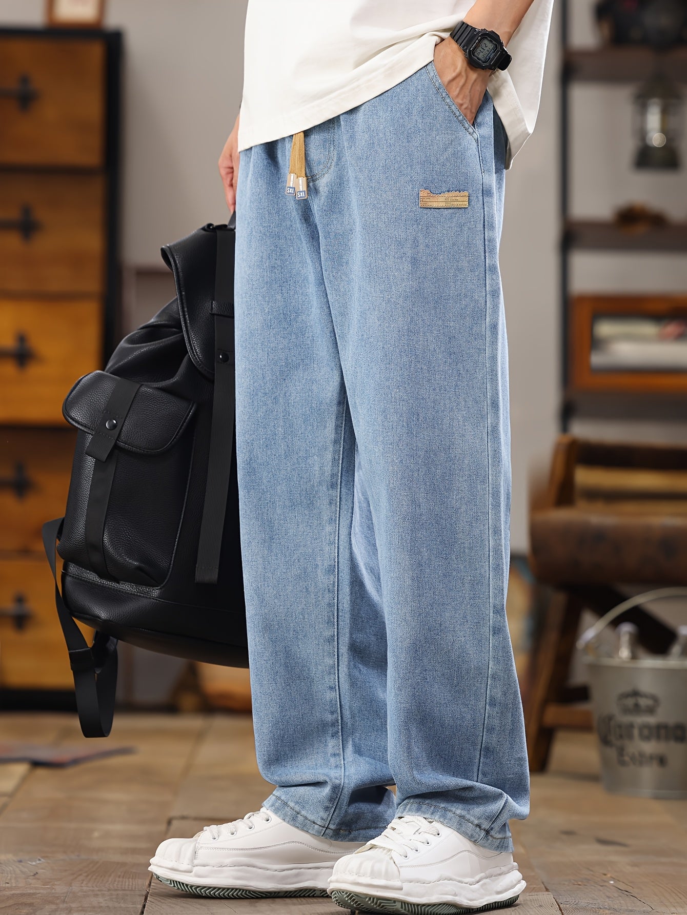 Jean jogging homme coupe décontractée – style streetwear décontracté avec cordon de serrage, idéal pour les loisirs et le quotidien