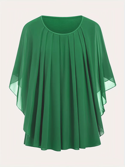 Damen Elegante Oversized Chiffon Bluse für Ausgehen – Stilvolle Flatterärmel, Lockerer Schnitt, Ideal für festliche Anlässe