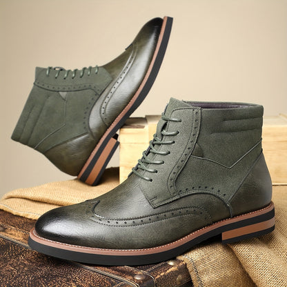 Herren Brogue Stiefel Schnürstiefeletten in Braun mit Kontrastmaterial